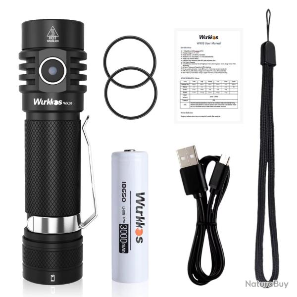 Lampe Torche WK03 LED Compacte 1800Lm USB C Activit�s Ext�rieures �tanch�it� IP68 Wurkkos