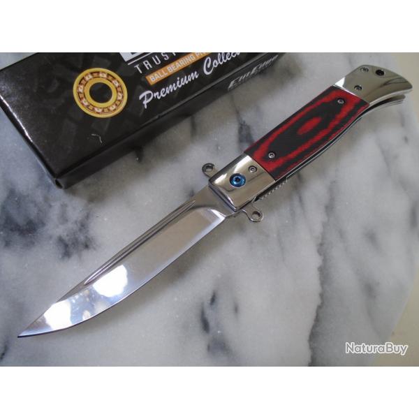 Couteau ElitEdge Lame Drop Point Acier 440C Satin Manche Black & Red G10 Mitres Acier Linerlock