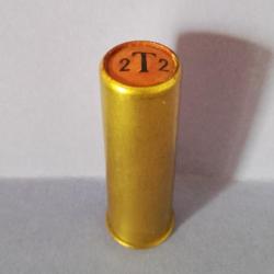 CARTOUCHE TRES ANCIENNE " A T E " CUIRASSEE Cal. 16 LAITON NON RECHARGEE