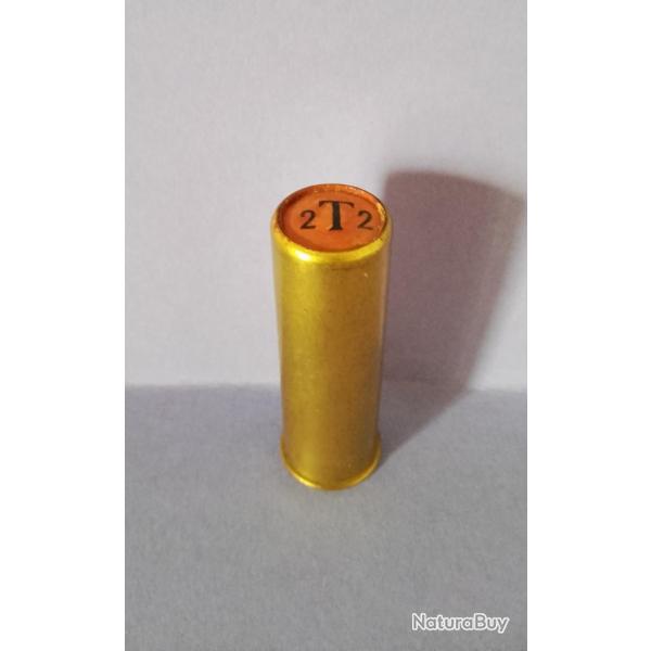 CARTOUCHE TRES ANCIENNE " A T E " CUIRASSEE Cal. 16 LAITON NON RECHARGEE