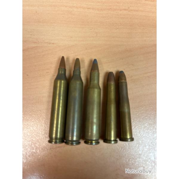 Lot de 5 balles de petit calibre 222 17 remington et 22 Hornet.