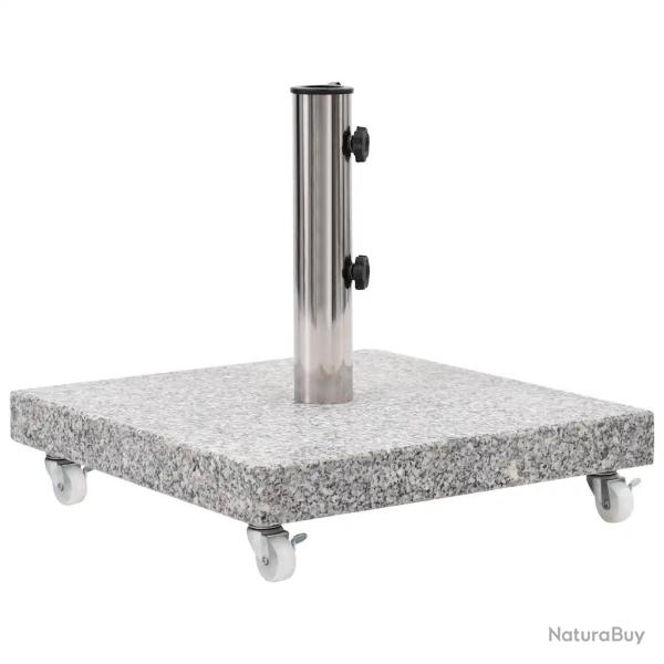 Socle de parasol carr� 45 x 45 x 5 cm avec roulettes et adaptateurs usage ext�rieur en granit gris