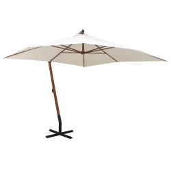 Parasol suspendu &eacute;l&eacute;gant avec poteau en bois 300 x 300 cm ombre design moderne jardin en polyester