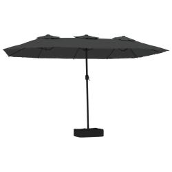 Parasol de jardin double t&ecirc;te avec LED 449 x 265 cm protection UV ambiance cosy en polyester anthra