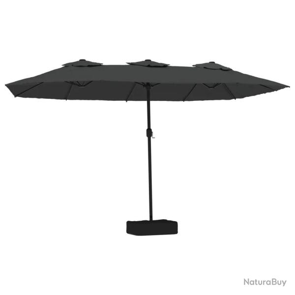 Parasol de jardin double t�te avec LED 449 x 265 cm protection UV ambiance cosy en polyester anthra