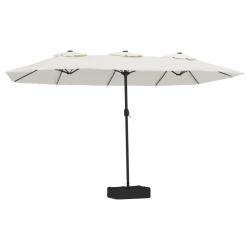 Parasol de jardin double t&ecirc;te avec LED ambiance cosy 449 x 265 x 245 cm en polyester blanc sable 02