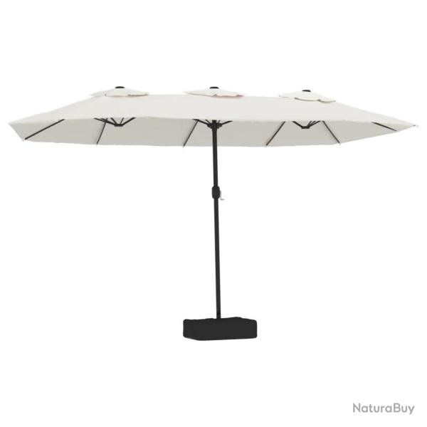 Parasol de jardin double t�te avec LED ambiance cosy 449 x 265 x 245 cm en polyester blanc sable 02