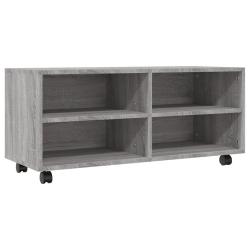 Meuble TV sur roulettes rangement pratique 90 x 35 x 35 cm en bois d'ing&eacute;nierie gris 02_0048149