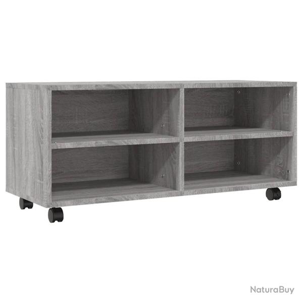 Meuble TV sur roulettes rangement pratique 90 x 35 x 35 cm en bois d'ing�nierie gris 02_0048149