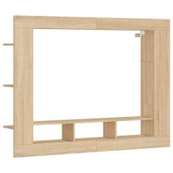 Meuble TV montable en bois d'ing&eacute;nierie 152 x 22 x 113 cm design tendance espace rangement en ch&ecirc;ne