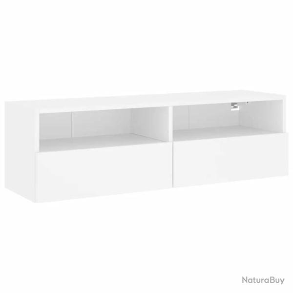 Meuble TV mural contemporain pratique 100 x 30 x 30 cm en bois d'ing�nierie blanc 02_0049375