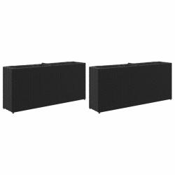 Lot de 2 jardini&egrave;res d&eacute;coratives 90 x 20 x 40 cm en r&eacute;sine tress&eacute;e noir 02_0055520