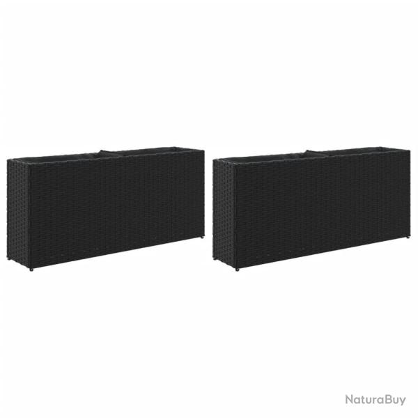 Lot de 2 jardini�res d�coratives 90 x 20 x 40 cm en r�sine tress�e noir 02_0055520