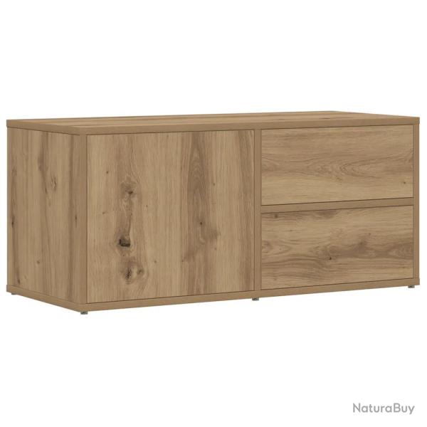 Meuble TV ch�ne artisanal rangement pratique salon 80 x 34 x 35 cm en bois d'ing�nierie ch�ne 02_00
