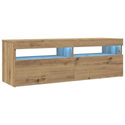 Meuble TV flottant avec lumi&egrave;re LED moderne rangement 120 x 35 x 40 cm en bois d'ing&eacute;nierie ch&ecirc;ne a