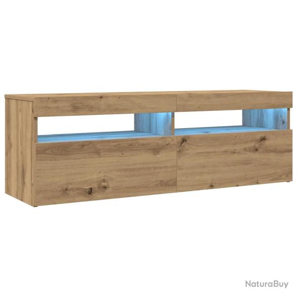 Meuble TV flottant avec lumi�re LED moderne rangement 120 x 35 x 40 cm en bois d'ing�nierie ch�ne a