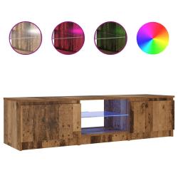 Meuble TV flottant moderne avec lumi&egrave;res LED rangement 140 x 40 x 36 cm en bois d'ing&eacute;nierie ch&ecirc;ne