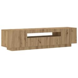 Meuble TV flottant moderne avec lumi&egrave;res LED design tendance rangement 160 x 35 x 40 cm en bois d'i