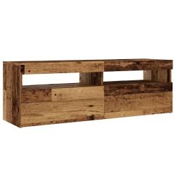 Meuble TV flottant avec rangement moderne 120 x 35 x 40 cm en bois d'ing&eacute;nierie vieux bois 02_00508