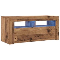 Meuble TV flottant avec lumi&egrave;res LED ambiance moderne 90 x 35 x 40 cm en bois d'ing&eacute;nierie vieux bo