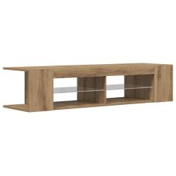 Meuble TV moderne avec rangements 135 x 39 x 30 cm espace pratique lumi&egrave;res LED ch&ecirc;ne artisanal 02_