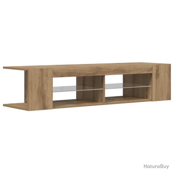 Meuble TV moderne avec rangements 135 x 39 x 30 cm espace pratique lumi�res LED ch�ne artisanal 02_