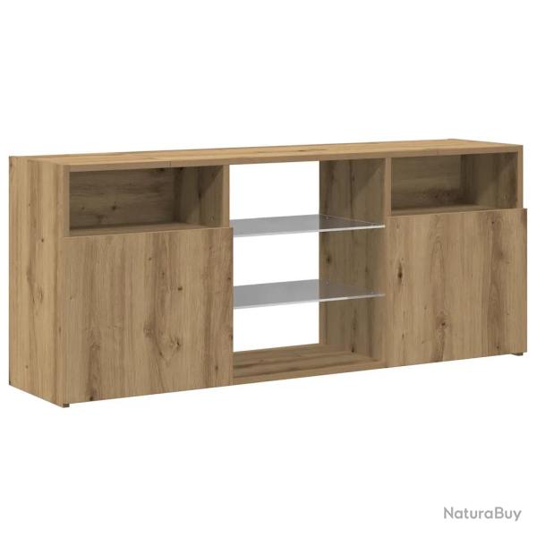 Meuble TV moderne avec lumi�res LED ambiance cosy 120 x 30 x 50 cm en bois d'ing�nierie ch�ne artis