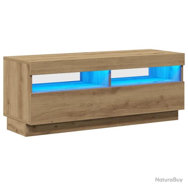 Meuble TV flottant moderne avec lumi�res LED 100 x 35 x 40 cm design tendance espace rangement en b