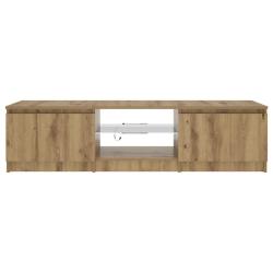 Meuble TV flottant design moderne 140 x 40 x 36 cm avec lumi&egrave;res LED ambiance tendance en bois d'in