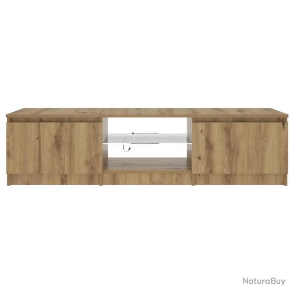 Meuble TV flottant design moderne 140 x 40 x 36 cm avec lumi�res LED ambiance tendance en bois d'in