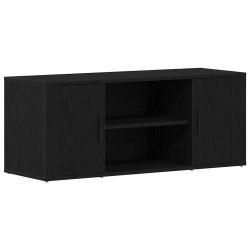 Meuble TV rectangulaire moderne avec &eacute;tag&egrave;res et 2 portes salon 100 x 35 x 40 cm en bois d'ing&eacute;nier