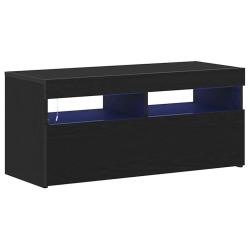 Meuble TV rectangulaire moderne avec rangement 90 x 35 x 40 cm en bois d'ing&eacute;nierie ch&ecirc;ne noir 02_0