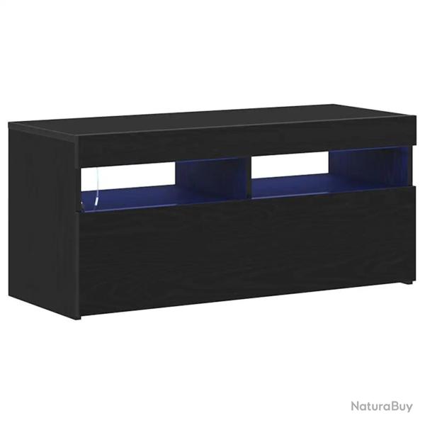 Meuble TV rectangulaire moderne avec rangement 90 x 35 x 40 cm en bois d'ing�nierie ch�ne noir 02_0