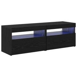 Lot de 2 meubles TV rectangulaires modernes avec bandes LED 60 x 35 x 40 cm en bois d'ing&eacute;nierie ch