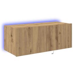Meuble TV mural moderne 80 x 35 x 31 cm pratique et &eacute;l&eacute;gant en bois d'ing&eacute;nierie ch&ecirc;ne artisanal 02