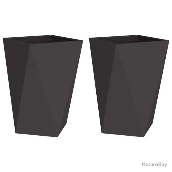 Lot de 2 jardini�res rectangulaires modernes jardin terrasse 50 x 50 x 75 cm en acier noir 02_00530