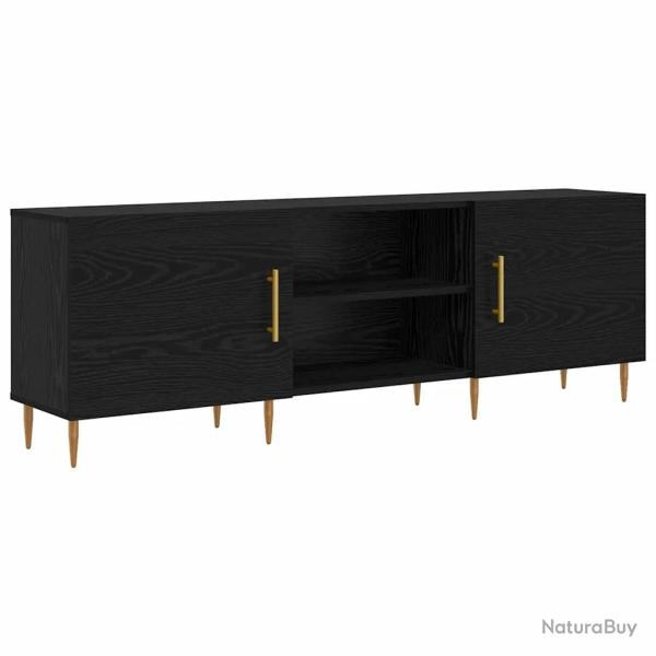 Meuble TV rectangulaire moderne finition mate 150 x 30 x 50 cm avec rangement pratique en bois noir