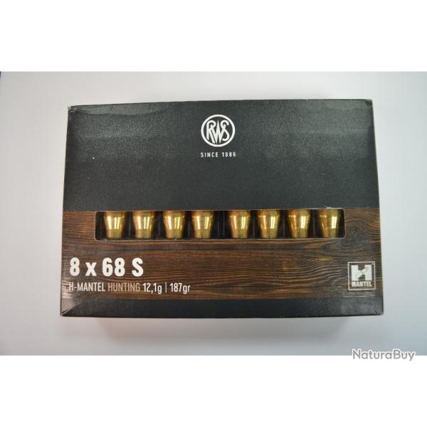 1 BOITE DE 20 MUNITIONS RWS CALIBRE 8X68S EN H-MANTEL  12.1G/187GR  NEUVE