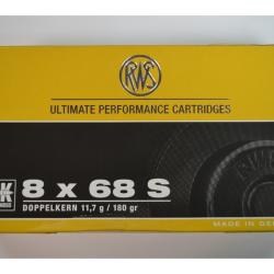 1 BOITE DE 20 MUNITIONS RWS CALIBRE 8X68S EN DK  11.7G/180GR  NEUVE