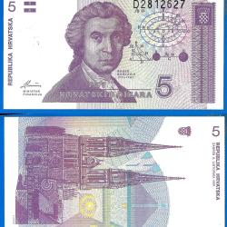 Croatie 5 Dinars 1991 Neuf Billet Dinara Dinar Hrvatska