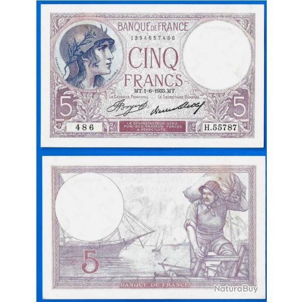France 5 Francs 1933 Violet Billet Franc Frs Frc Frcs