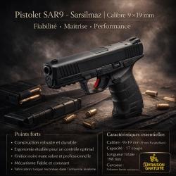 Arme de poing - Pistolet - Sarsilmaz - SAR9 9mm - Liv offerte