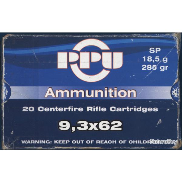 9,3 X 62 ...20 cartouches PPU ..1/2 blind�es 18,5 grammes... neuves