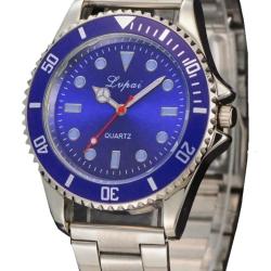Montre Style Sport militaire Plong&eacute;e &agrave; Quartz Bracelet M&eacute;tal Mat Homme Fond Bleu