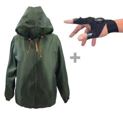Coupe-vent kaki d&eacute;perlant + gants lampe LED S / M