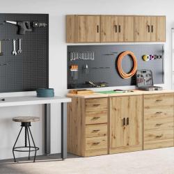 Armoires garage 2 pcs ch&ecirc;ne artisanal bois d'ing&eacute;nierie