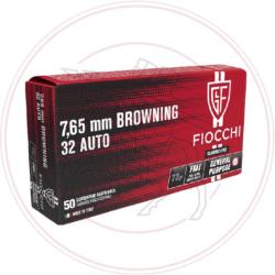 Cartouche Fiocchi FMJ Cal: 7,65 browning (32 ACP) - 73grs - Boite de 50 cartouches
