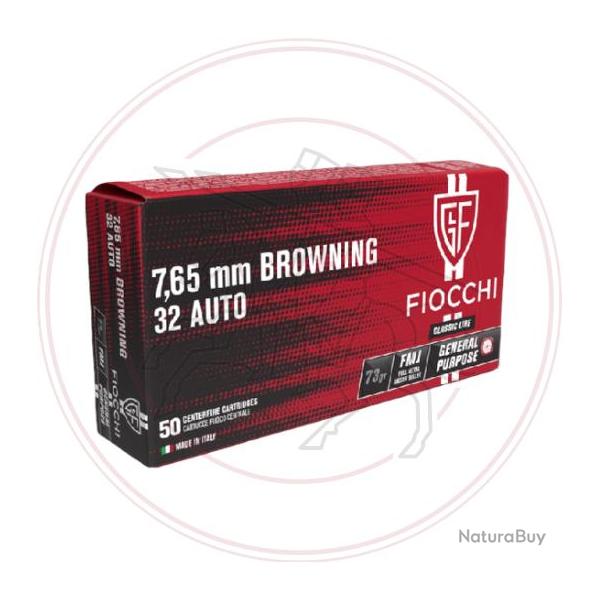 Cartouche Fiocchi FMJ Cal: 7,65 browning (32 ACP) - 73grs - Boite de 50 cartouches