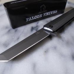 Couteau Tactical Urbain Falcon Semi-Automatique Lame Tanto Acier 440 Manche Acier Gray Linerlock 01