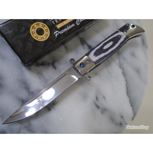 Couteau ElitEdge Lame Drop Point Acier 440C Satin Manche Black & Gray G10 Mitres Acier Linerlock